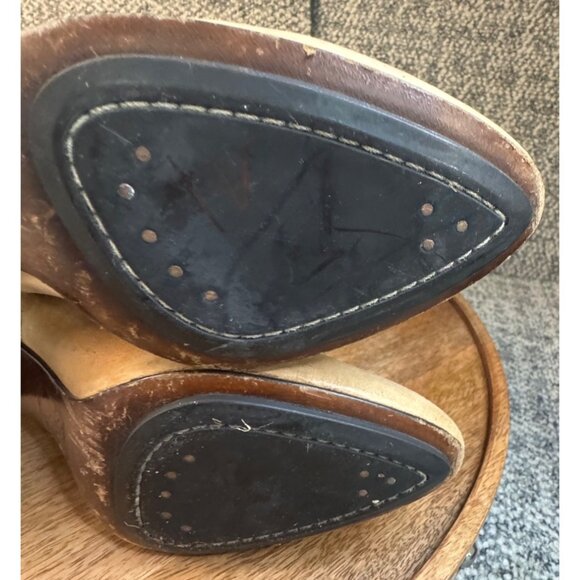 Frye Simone Cuff Mid-Calf Leather Natural Tan Boots With Stacked Heel.Size 8 - Picture 9 of 13